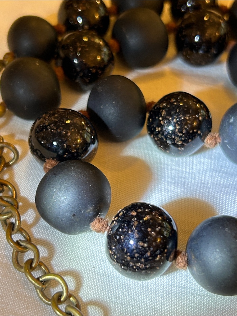 Gold Flake Obsidian Statement Necklace - Unbranded